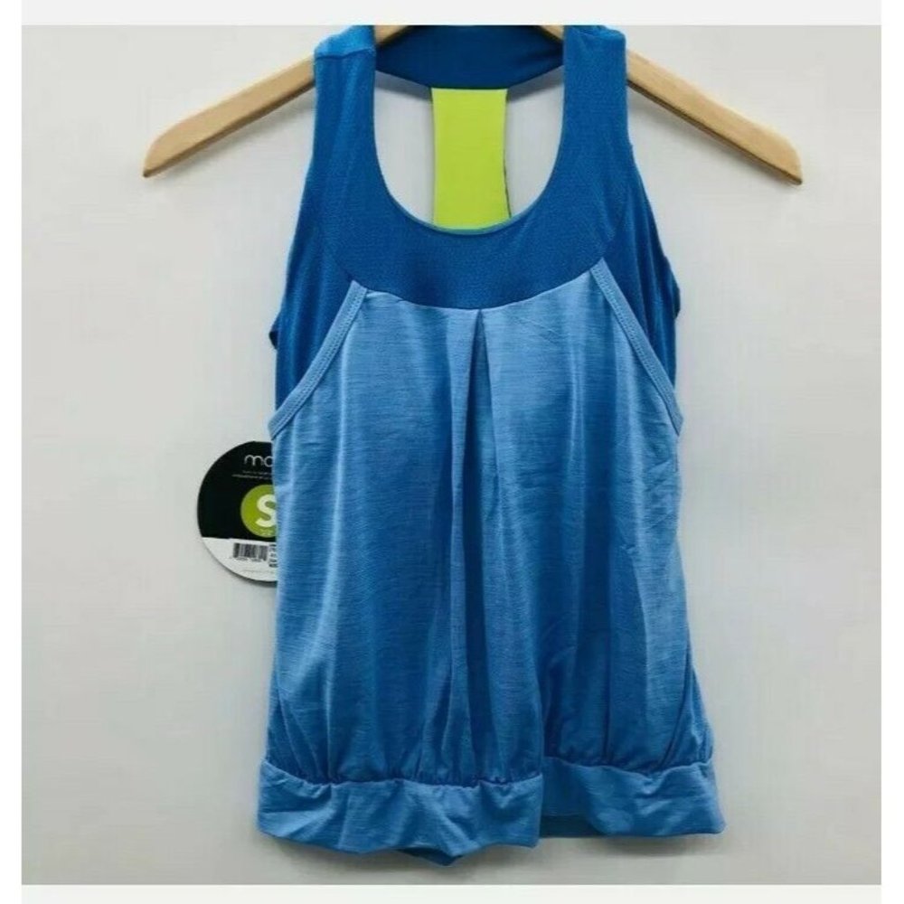 MOXIE Cycling Womens Racer BackTank Top Layered Athletic Padded Blue Sz S $69